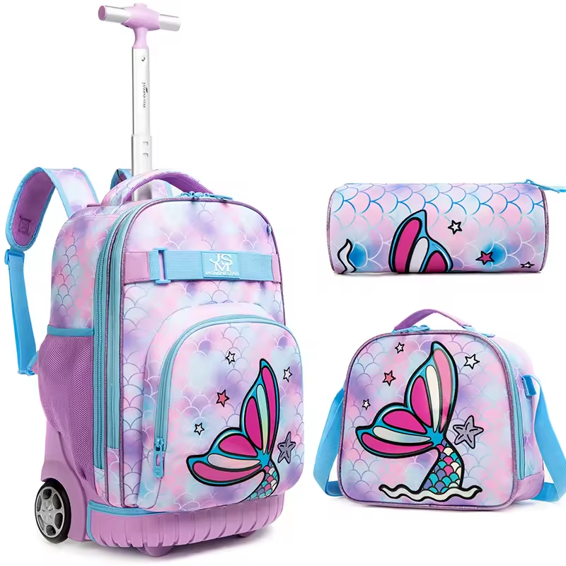 Rorete Girl Backpack 18 Inch 3 In 1 Bag Set Lunch Bag Pencil Bag Trolley Backpack For Children