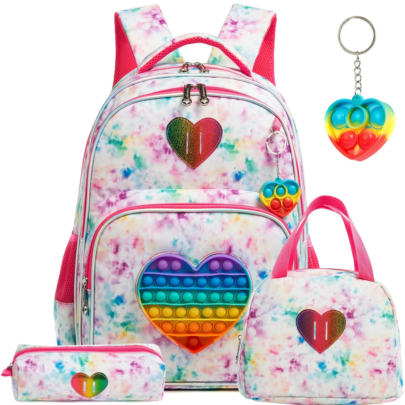 3PCS 16.5'' Backpack for Girls Kids Elementary Preschool Student with Lunch Box Pencil Case 3 in 1