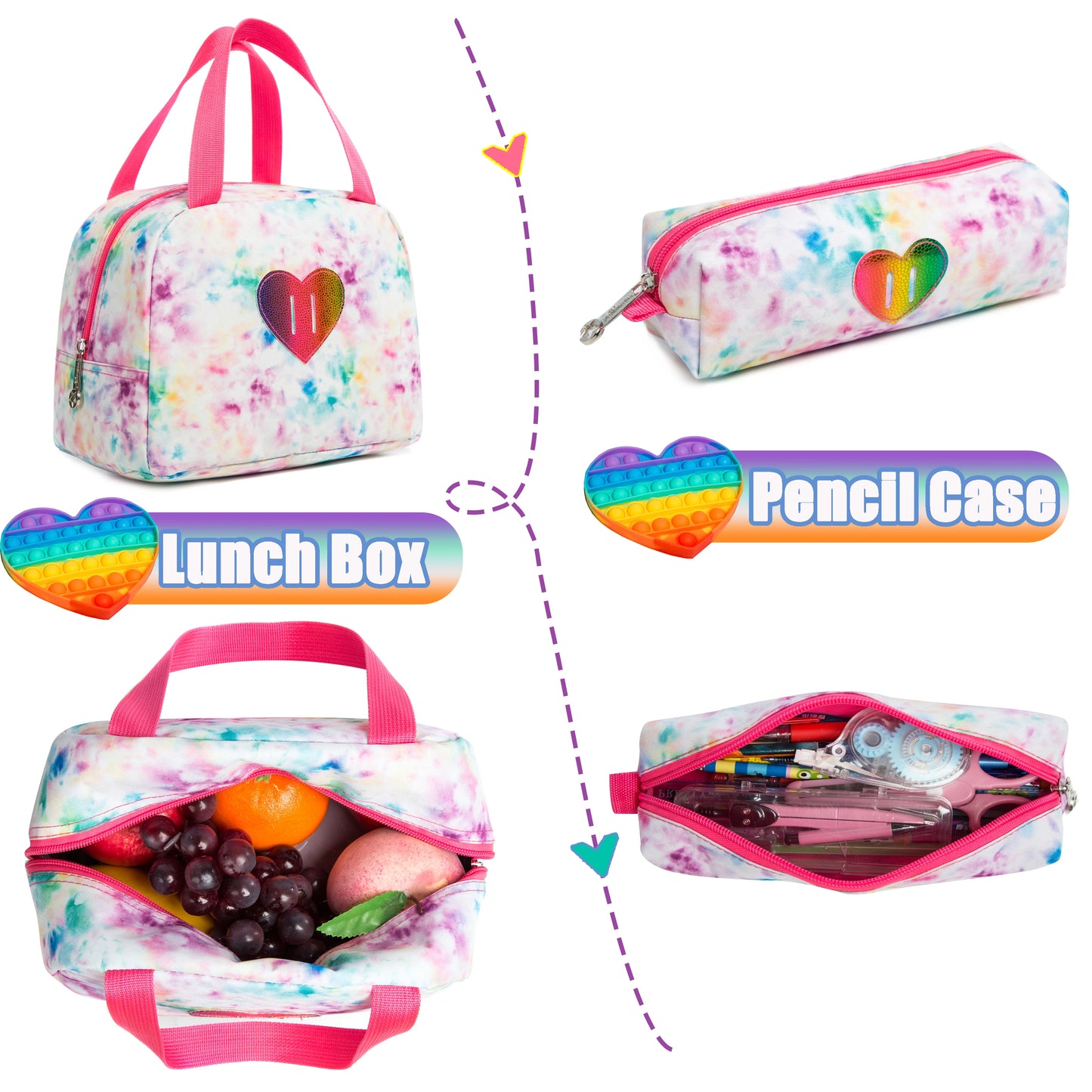 3PCS 16.5'' Backpack for Girls Kids Elementary Preschool Student with Lunch Box Pencil Case 3 in 1