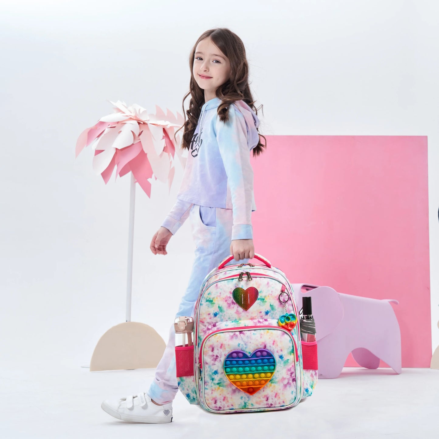 3PCS 16.5'' Backpack for Girls Kids Elementary Preschool Student with Lunch Box Pencil Case 3 in 1