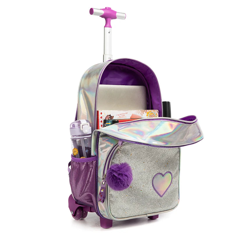 3PCS  School Bags for Girls with Wheeled Bag Sequin Cartoon Cute  16"  Kids' Luggage  Mochila Trolley  Mochila Trolley