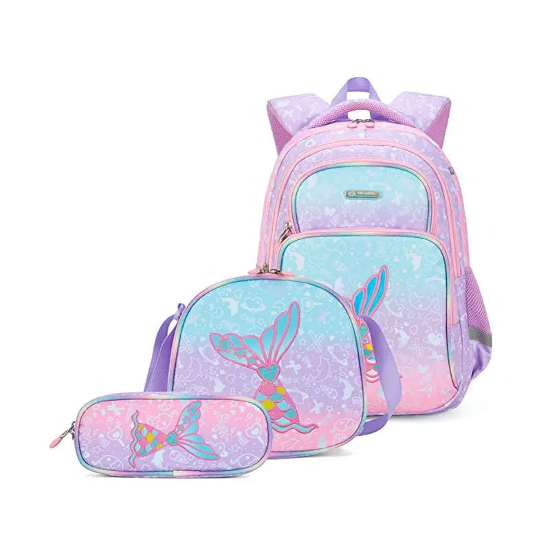 3pcs/set Cute Cartoon Backpack Elementary  School Bags For Girls Children Stationery Pen Pencil Handbag Lunch Box