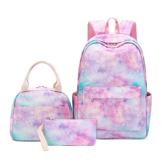 3pcs/set School Backpack Girl Star Graffiti Print Lady Schoolbag Light Waterproof Book Bag Lunch with Pencil Case