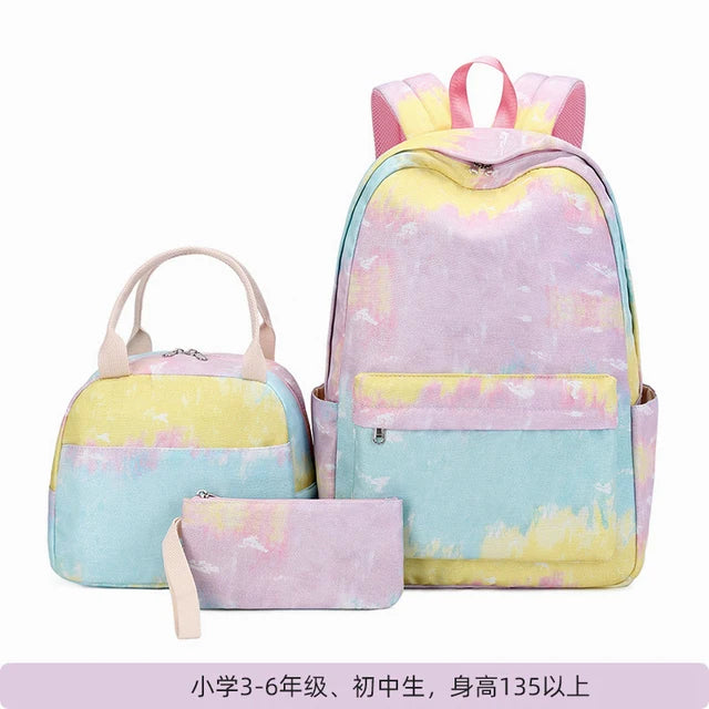 3pcs/set School Backpack Girl Star Graffiti Print Lady Schoolbag Light Waterproof Book Bag Lunch with Pencil Case