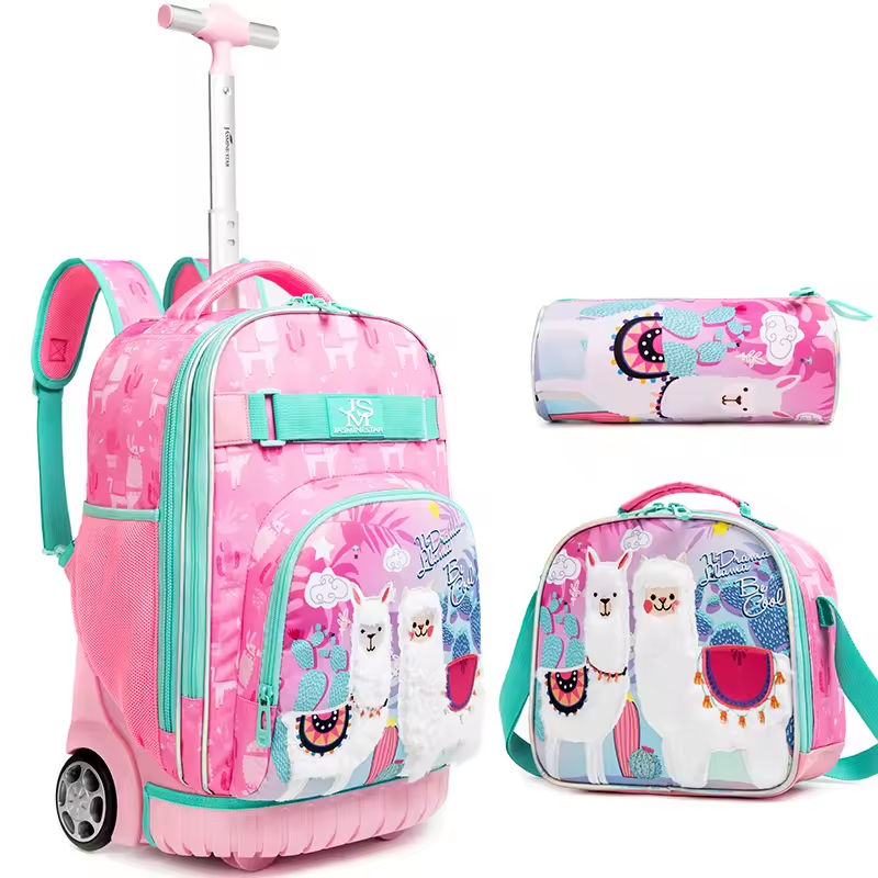 Rorete Girl Backpack 18 Inch 3 In 1 Bag Set Lunch Bag Pencil Bag Trolley Backpack For Children