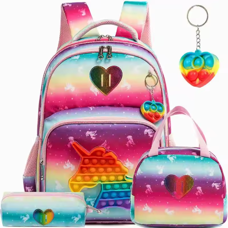 Rorete New Arrival Colorful Cute Cartoon School Bag Fashion Backpack Rainbow Bag For Kids New Design Bag For Girls