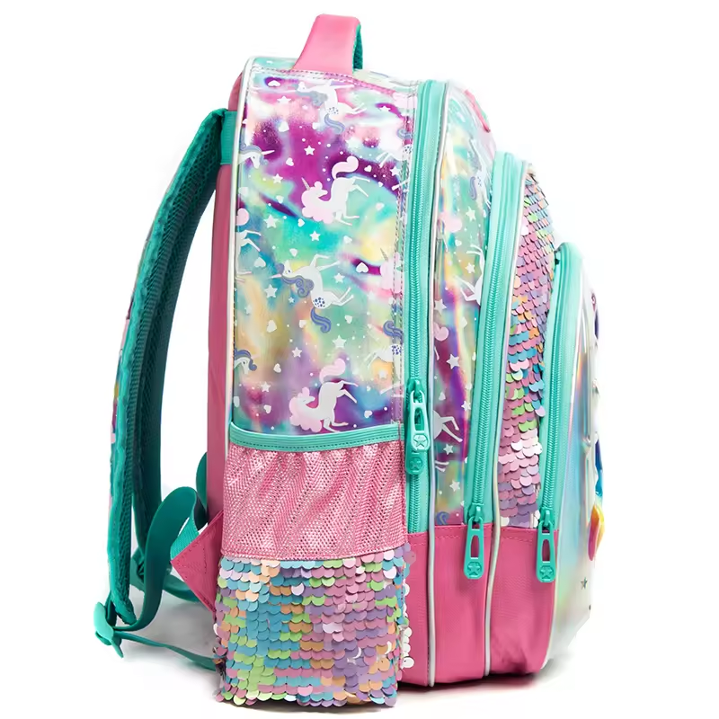 Rorete 3 in 1 Back Packs Set Students School Bag Cute Cartoon Printed Sequins 6D Backpacks for Girls