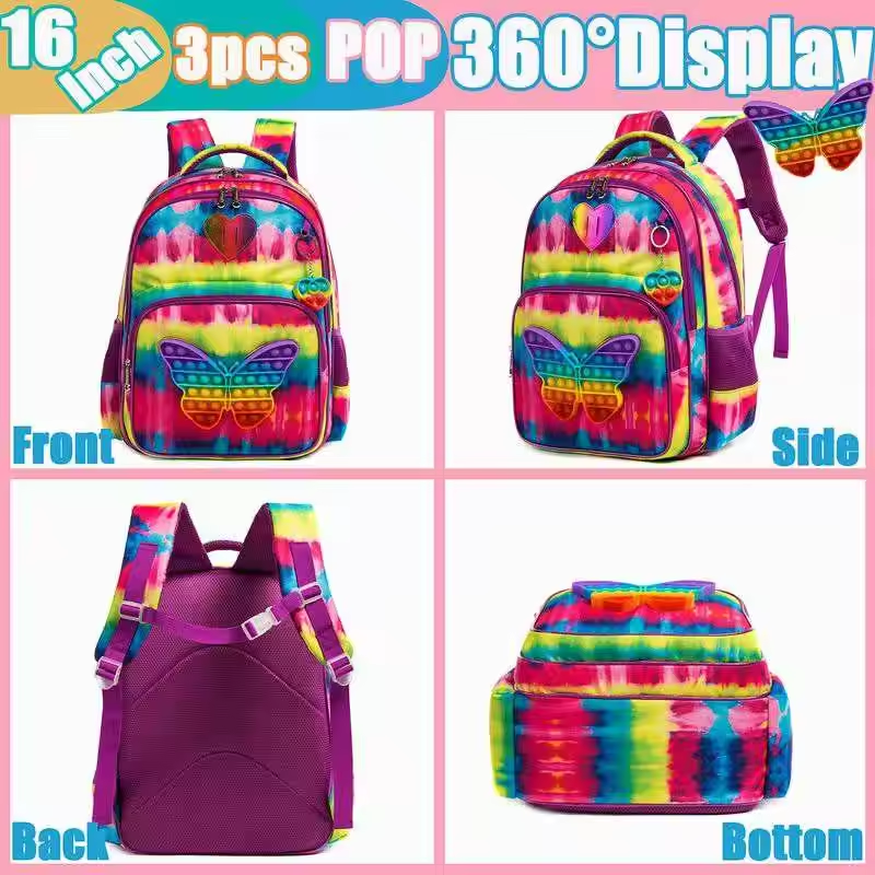 Rorete New Arrival Colorful Cute Cartoon School Bag Fashion Backpack Rainbow Bag For Kids New Design Bag For Girls