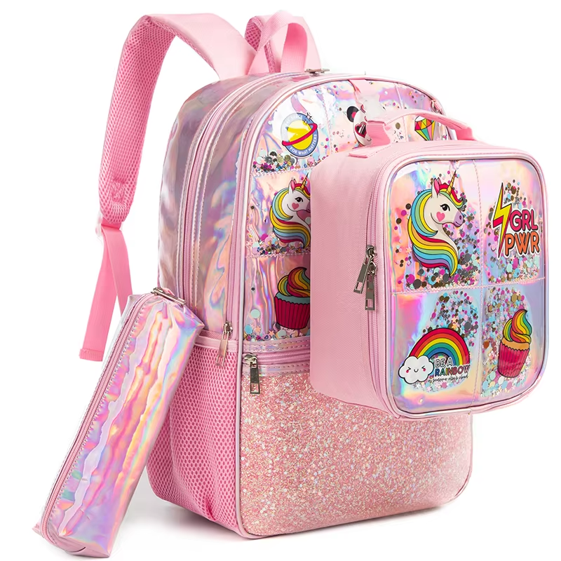 Rorete Factory Direct 3 In 1 Mermaid Shell School Bag Cartoon Backpack With Lunch Bag Pencil Bag For Girls