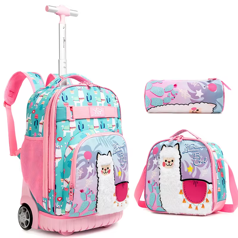 Rorete Girl Backpack 18 Inch 3 In 1 Bag Set Lunch Bag Pencil Bag Trolley Backpack For Children