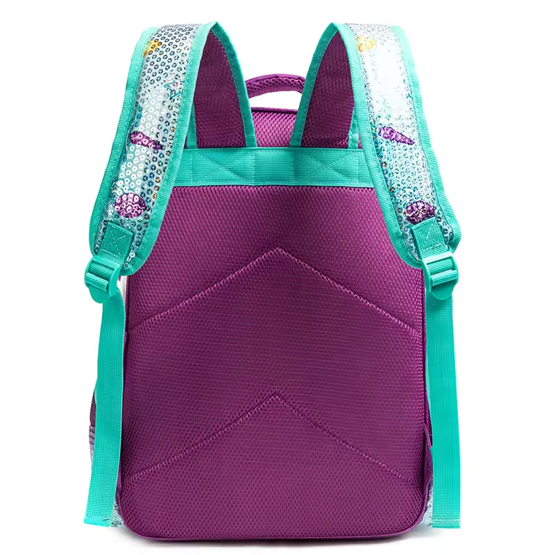 Rorete New Style Mermaid Sequin Purple Bookbag For Girl Backpack 3-Piece With Insulated Lunch Bag And Pencil Bag