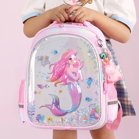 Cartoon 3D Children Students Unicorn Mermaid Backpacks New Grade 1-6 Primary Girls  Anime Large Schoolbags