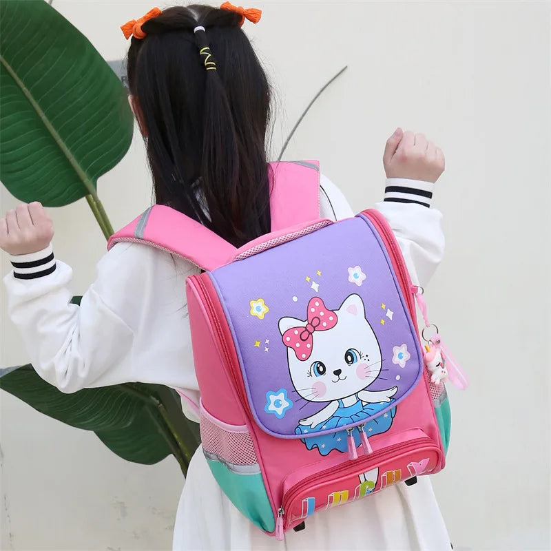 Grade1-2 Cartoon Primary School Backpacks for Girls Cute Cat School Bag Boys Dinosaur Kids Backpack