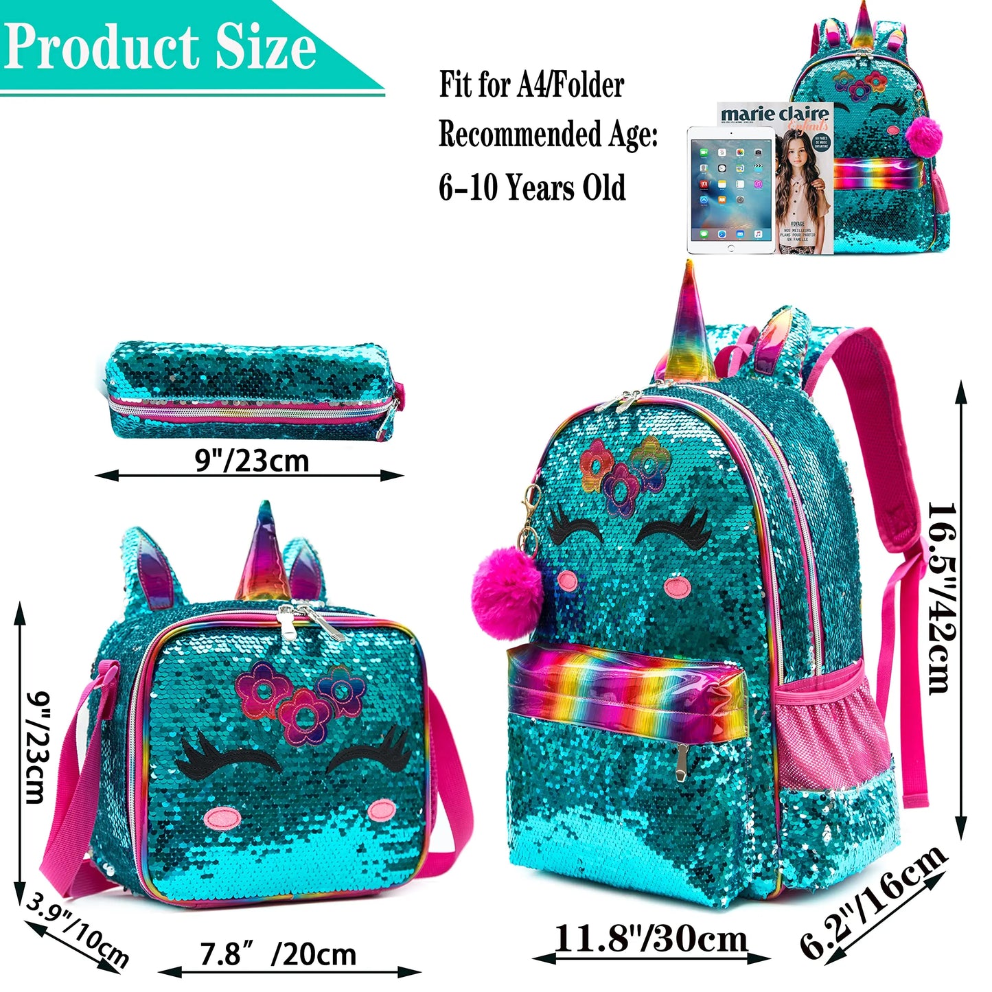 Kids Backpack School Bags Backpack for Girls Unicorn Backpacks for Girls Kawaii Backpack School Bags for Girls