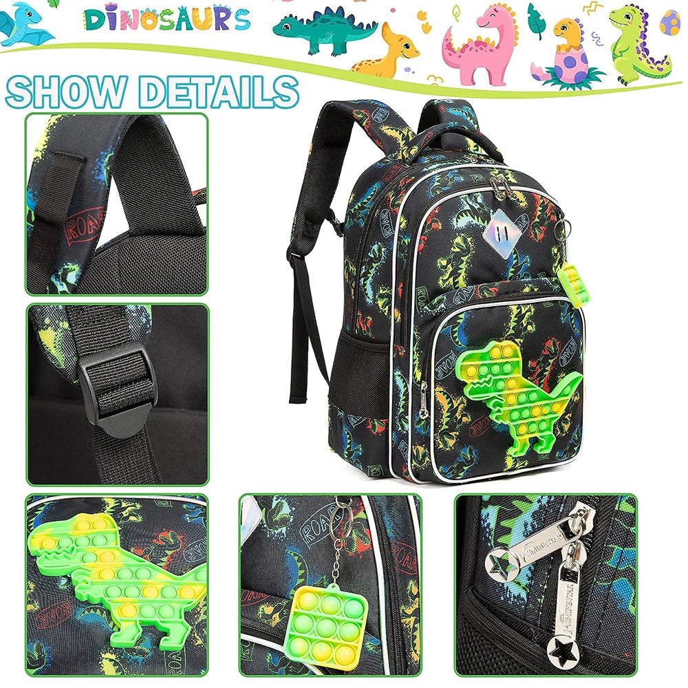 New 3pcs School Bags for Boys Dinosaur Design Backpacks for School Children Sac A Dos Enfant with Lunch Bags 2023 Back To School