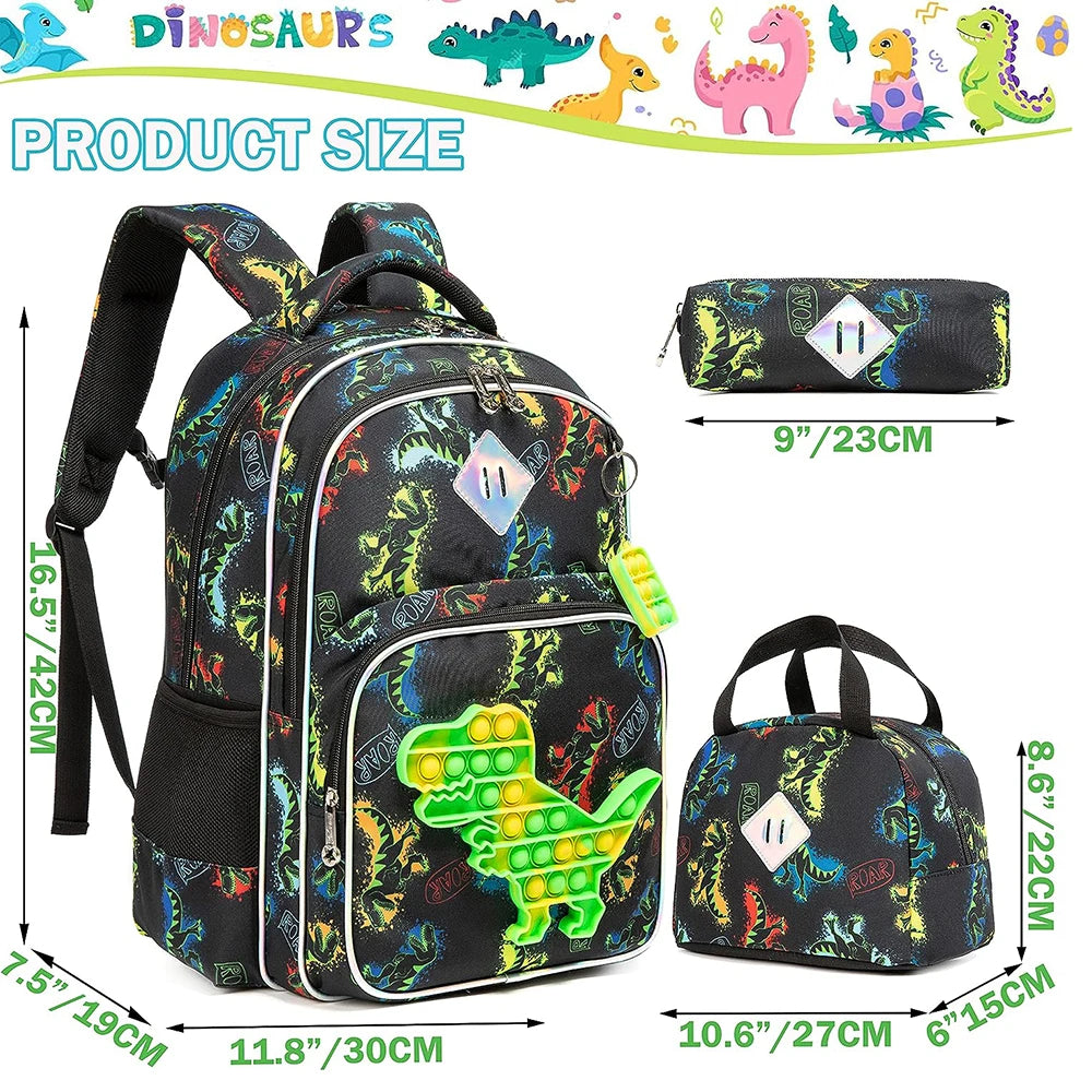 New 3pcs School Bags for Boys Dinosaur Design Backpacks for School Children Sac A Dos Enfant with Lunch Bags 2023 Back To School