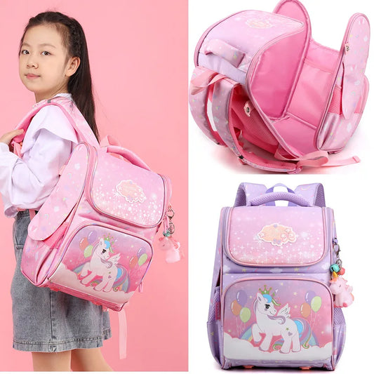 Pink Unicorn Girls Primary Schoolbag Orthopedic Kids School Bag Folded Children School Bag Knapsack Mochila Escolar