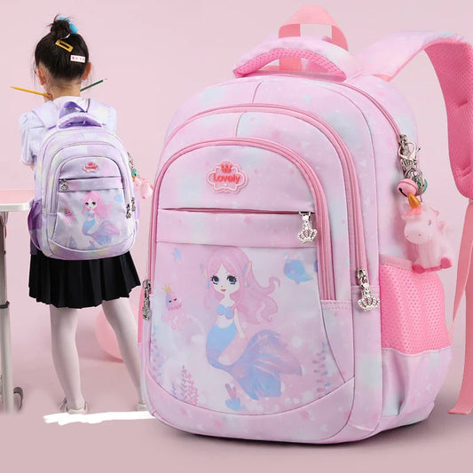 Primary School Student Children Cartoon Fashion Backpacks New Girl Princess Sweet Mermaid Popular Schoolbags In Kindergarten Hot