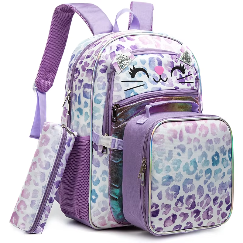 Rorete Factory Direct 3 In 1 Mermaid Shell School Bag Cartoon Backpack With Lunch Bag Pencil Bag For Girls